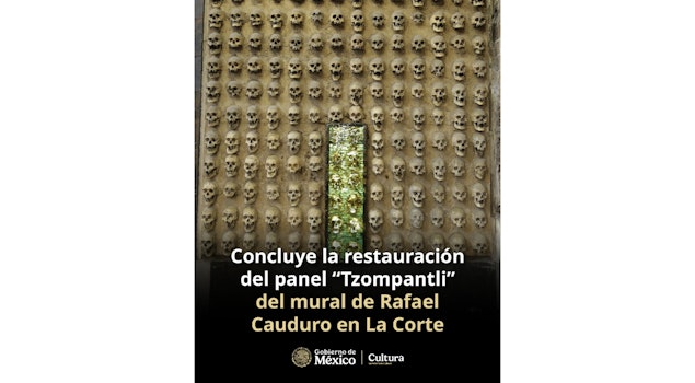 El INBAL restaura el panel “Tzompantli” del mural de Rafael Cauduro